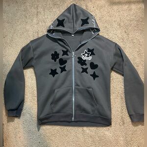 Actorwet Y2K Gray Hoodie with Black Star and Heart Design